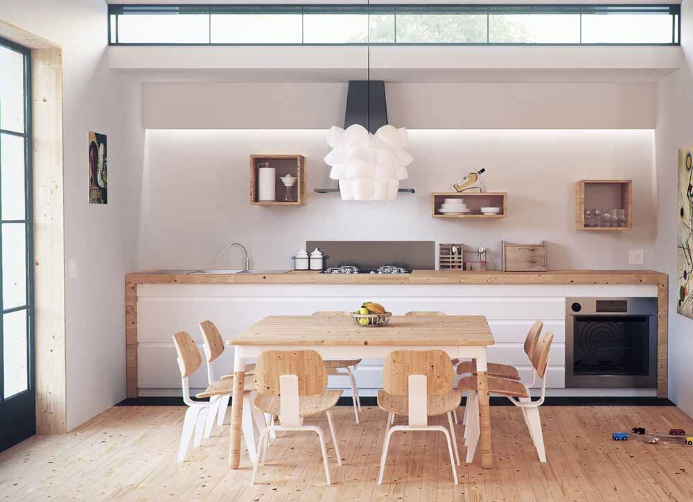 横長の高窓があるダイニングの画像